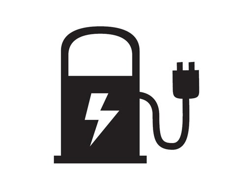 Eine stilisierte Darstellung einer Ladestation für Elektroautos. Ein Blitzsymbol deutet auf elektrische Energie hin.